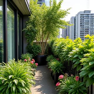Balcon fleuri et verdoyant en ville